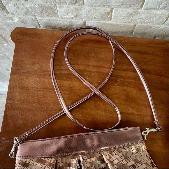 Limited Edition Metallic Copper Sequin Fringe Structured Frame Clutch Crossbody - Picture 11 of 16